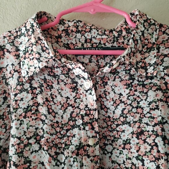 Ralph Lauren Girl's Blouse Silk Blend Floral Pink Button Up Shirt - Size Large - Picture 4 of 12